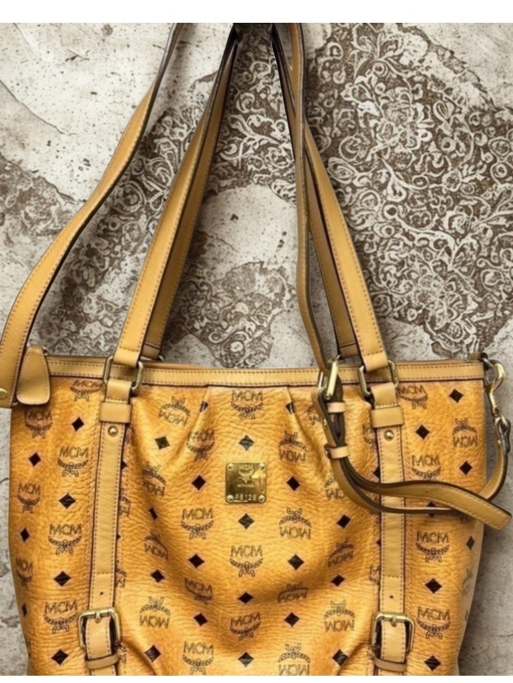 MCM Cognac Visetos shoulder or Tote w/ crossbody strap AUTHENTIC
